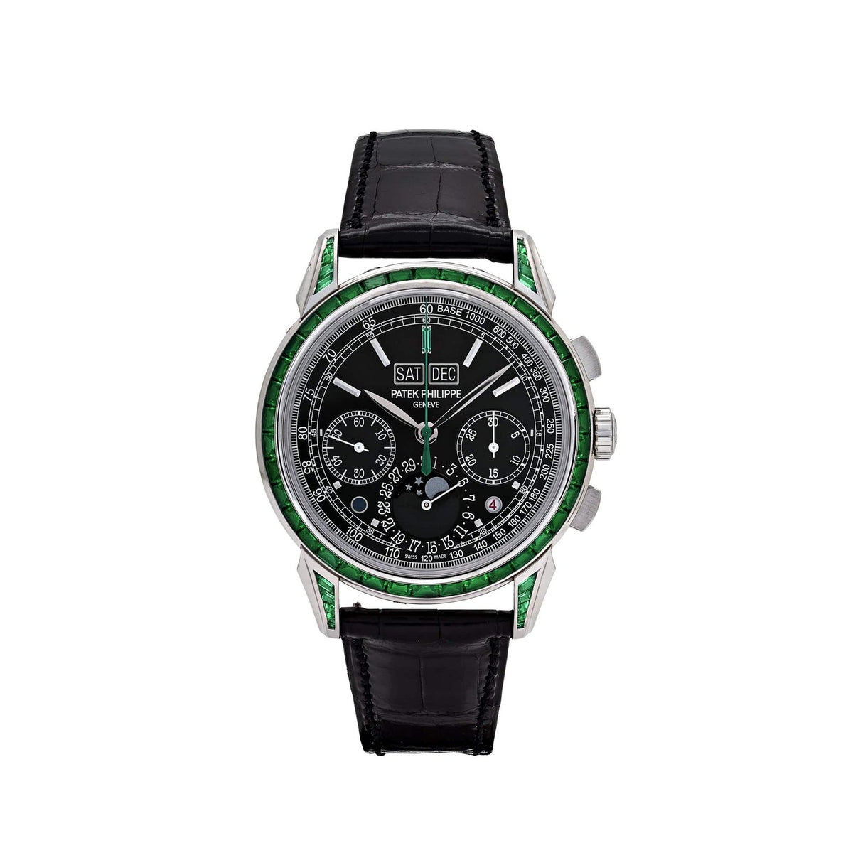 Grand Complications Perpetual Calendar Moon Phases Platinum Emerald Bezel Black Dial image 0