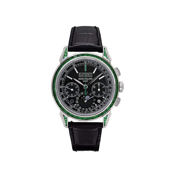 Grand Complications Perpetual Calendar Moon Phases Platinum Emerald Bezel Black Dial image 0