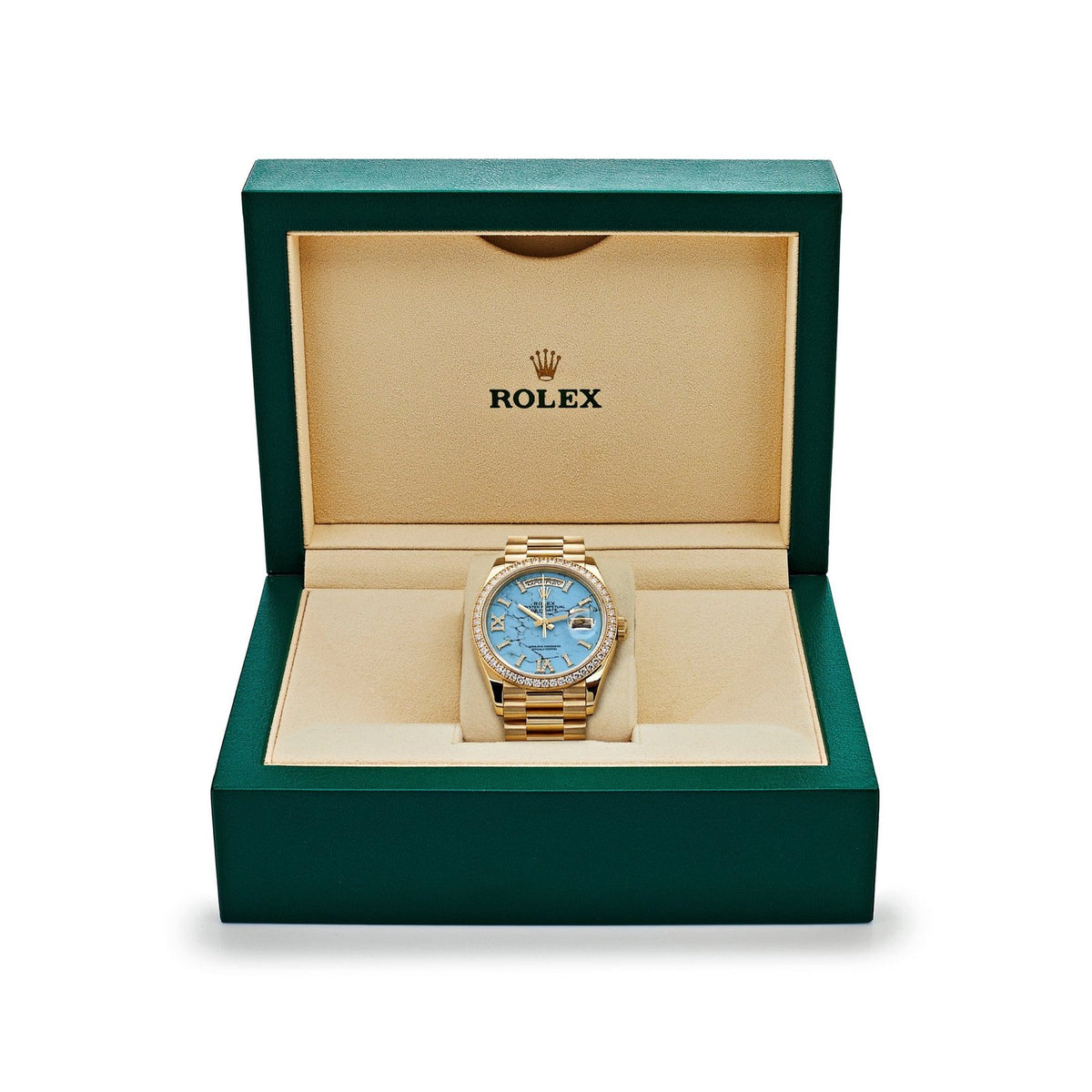 Day-Date Yellow Gold Diamond Bezel Turquoise Stone Diamond Dial image 8